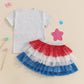 2025-03-08 Lioraitiin Toddler Girl 4th of July Outfit Letter Bow Embroidery O-Neck Short Sleeve Romper and Mesh Skirt 2Pcs Set
