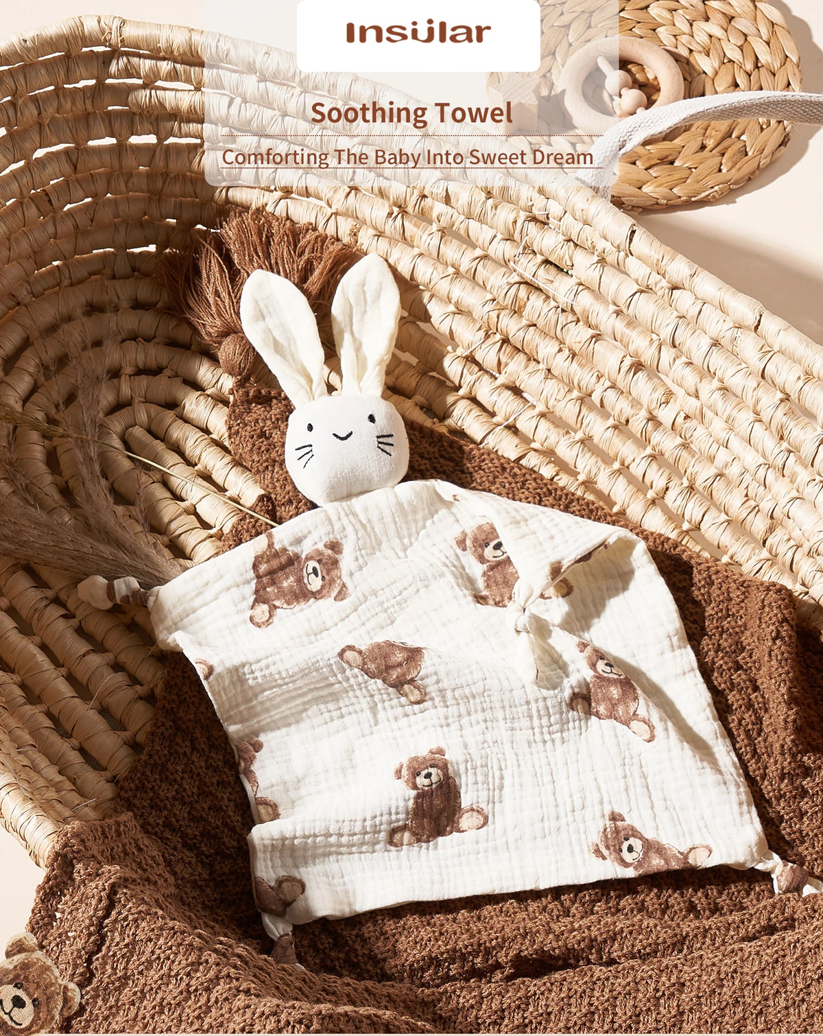 Baby Soothing Towel: Soft Rabbit Doll,Cotton Teether,Infant Comfort,Sleeping,Nursing, Cuddling Blanket Toys for Appeasing Babies