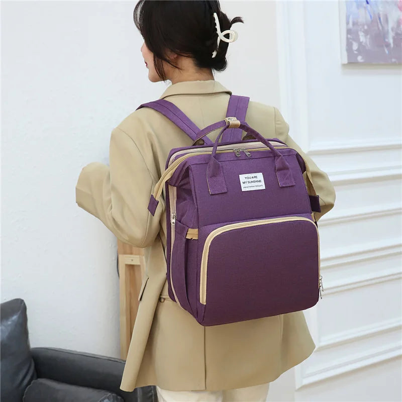 Fashionable Folding Baby Crib Mother and Baby Bag Large Capacity Hand-held Bottle Diaper Backpack Mother and Mommy Bag
