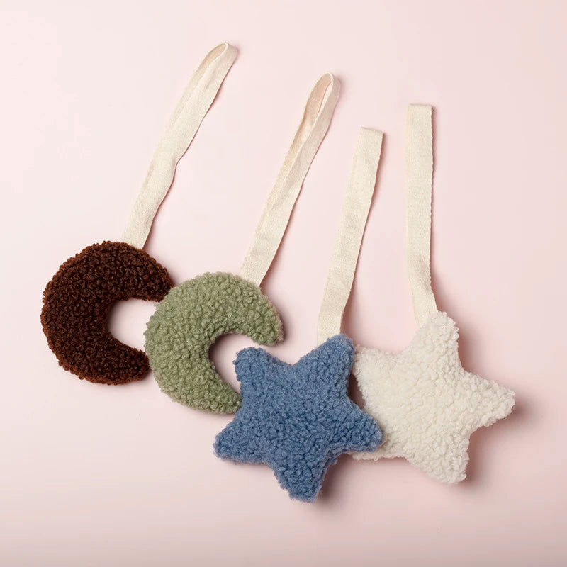 Baby Pacifier Chain Sherpa Moon Star Heart Plush Pendant Newborn Dummy Holder Nipple Clip Nursery Infant Comforter
