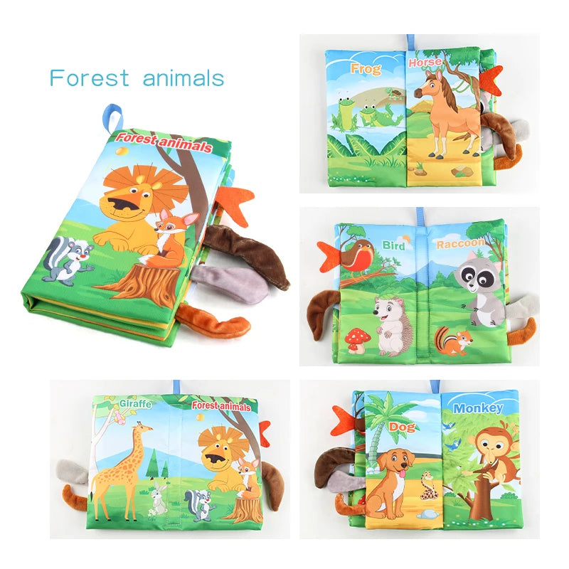 Baby 8 Page Tail Cloth Book Cartoon Animals Touch And Feel Infant Soft Books Development Interactive Early Education Toys