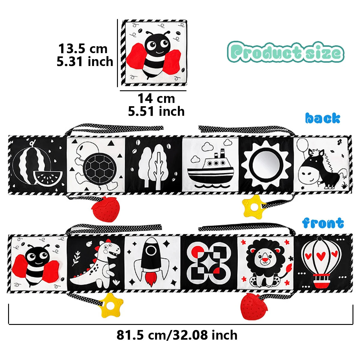 Soft Baby Books - High Contrast Black & White Touch & Feel Crinkle Cloth Books for Infants & Toddlers, Baby Girl & Boy Gift