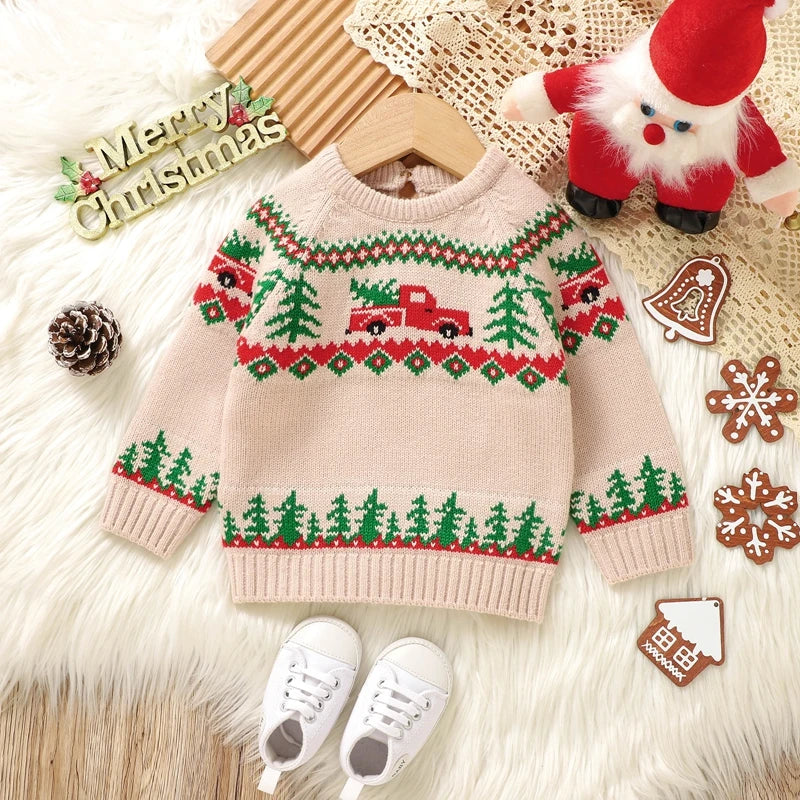 2024-06-01 Lioraitiin Baby Boy Christmas Sweaters Long Sleeve Round Neck Truck Print Knit Pullovers Infant Jumper Tops