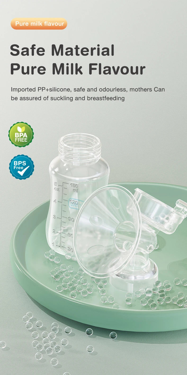 Manual Breast Pump Baby Bottle 2-in-1 Milk Extractor & Storage Bottle Soft Silicone Massage BPA-Free for Nursing Mom MB6