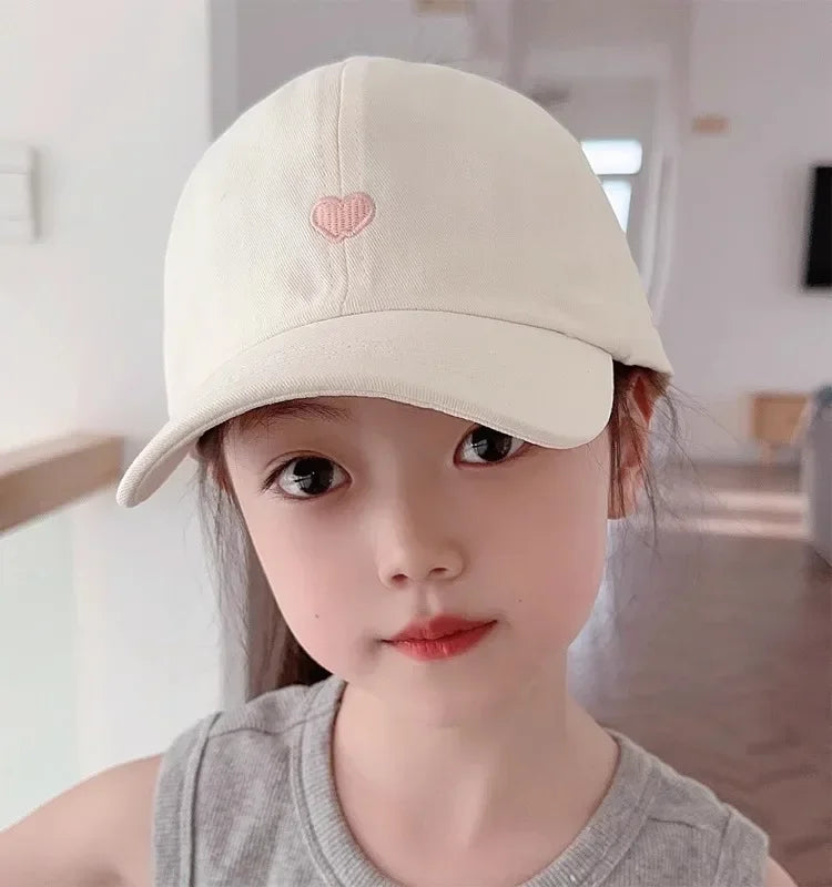 Embroidery Love Heart Baseball Cap Empty Tail Design Adjustable Strap Children Sun Hat UV Protection Amagi