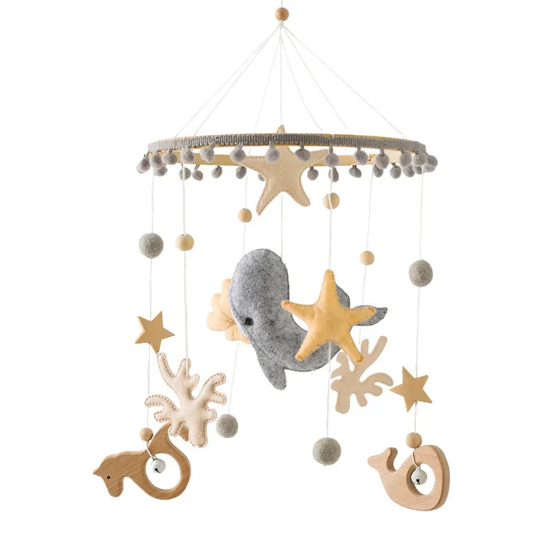 Blue Whale Baby Crib Mobile Newborn First Toy Non Woven Fabric Bamboo Ring Shape Cognition Auditory Development Nursery Decor