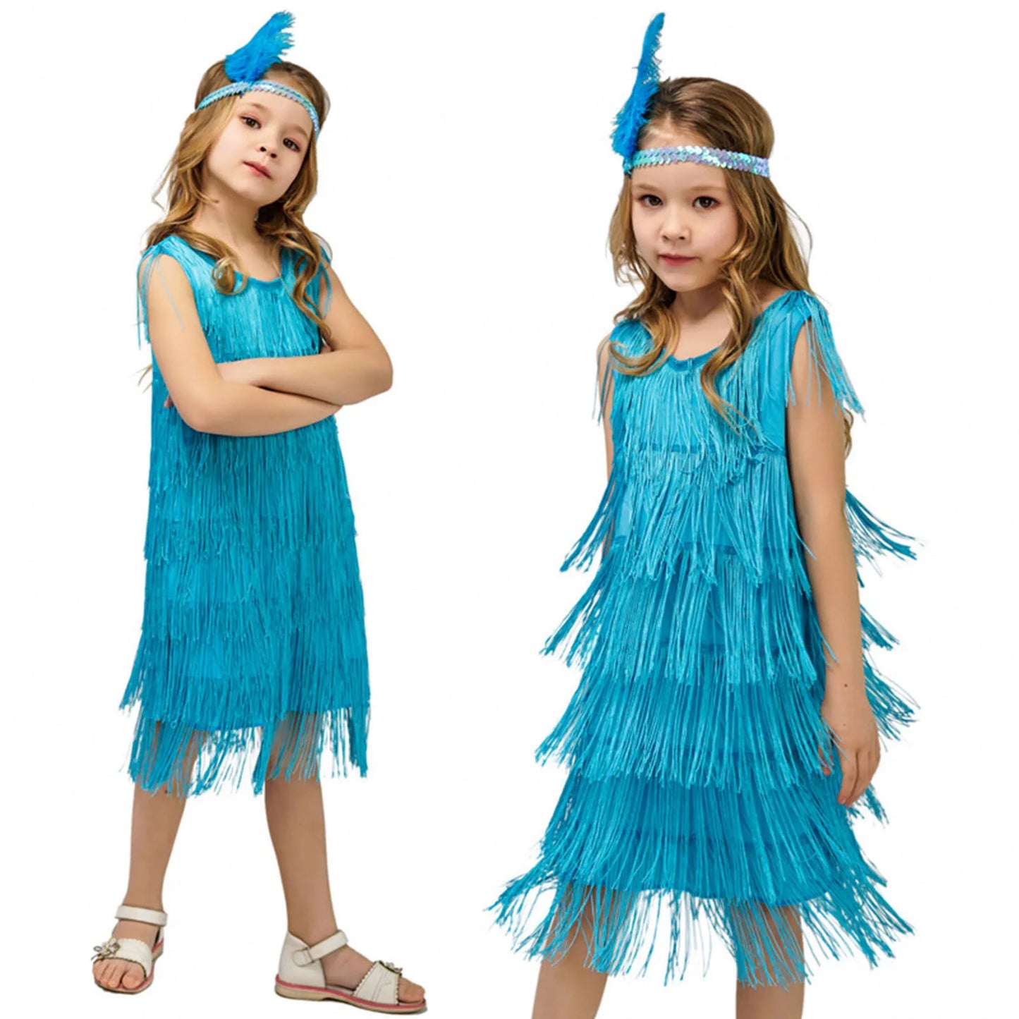 Short Sleeve Dress Girl Girls Flapper Dress Sequins Fringe Latin Dance Dress Tassel Tango Dress Tight Dress for Kids Girl