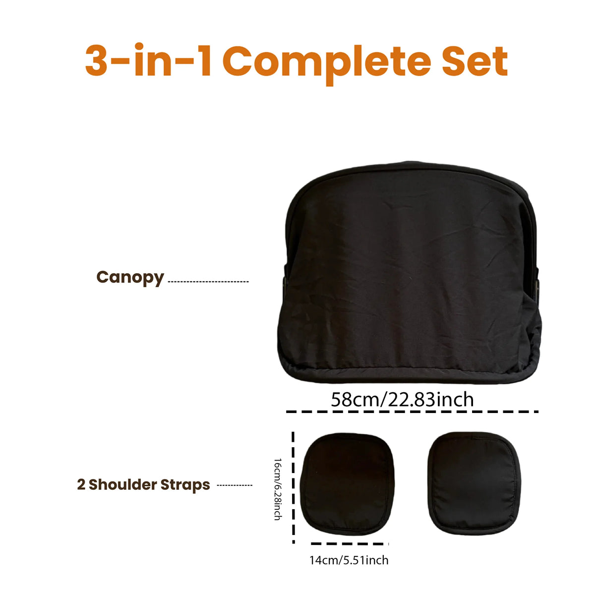 Black Canopy 3-in-1 Replacement Cover Compatible with Doona+ Car Seat, Stroller Sunshade Accessories for Baby Newborn