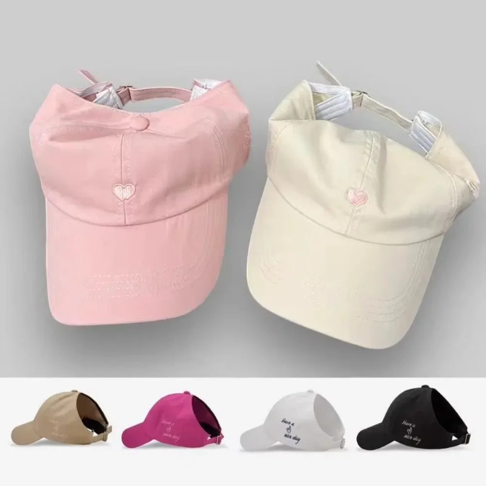 Embroidery Love Heart Baseball Cap Empty Tail Design Adjustable Strap Children Sun Hat UV Protection Amagi