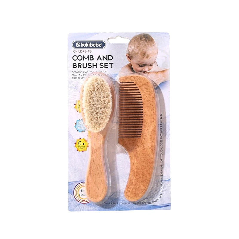2pcs Baby Care Hair Wool Brush Beech Wood Comb Newborn Massage Comb Baby Shower Gift Set Natural Baby Brush
