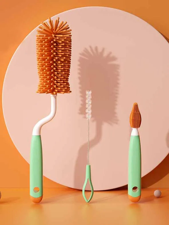 Baby Bottle Cleaning Brush Set Three Pieces Silicone Brush for Infant Feeding Tools Nursery Essential for Latch And Nipple