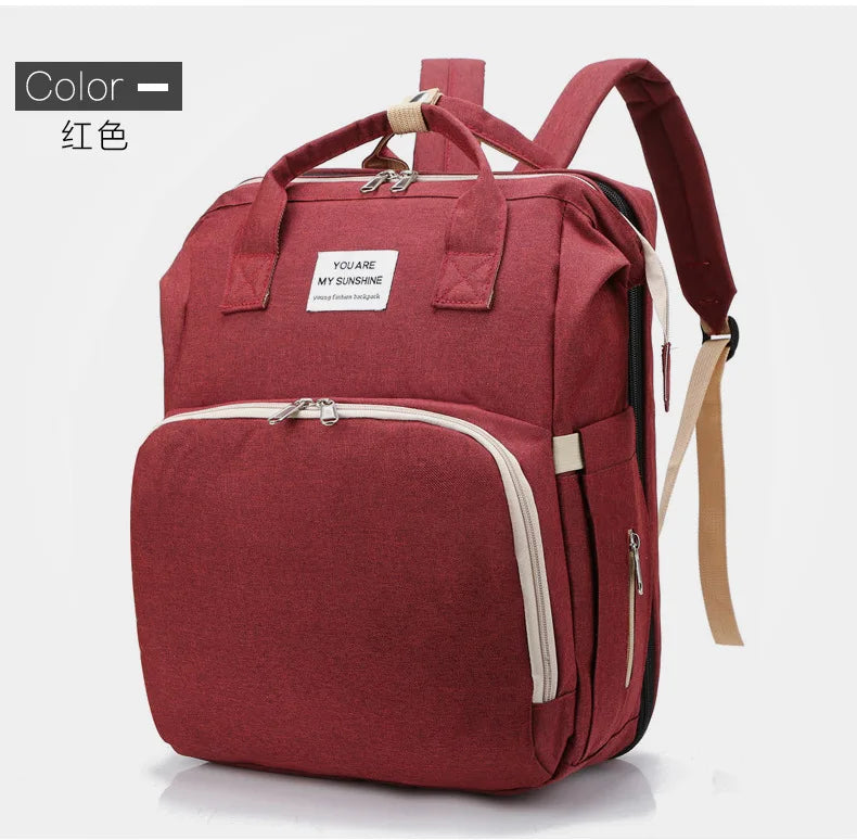 Fashionable Folding Baby Crib Mother and Baby Bag Large Capacity Hand-held Bottle Diaper Backpack Mother and Mommy Bag