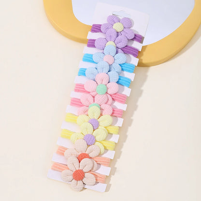 10pcs Cute Girls Nylon Flower Hair Ties Candy Elastic Bow Hair Bands Pigtails Hair Rope Rubber Hair Gum Scrunchies Accessories