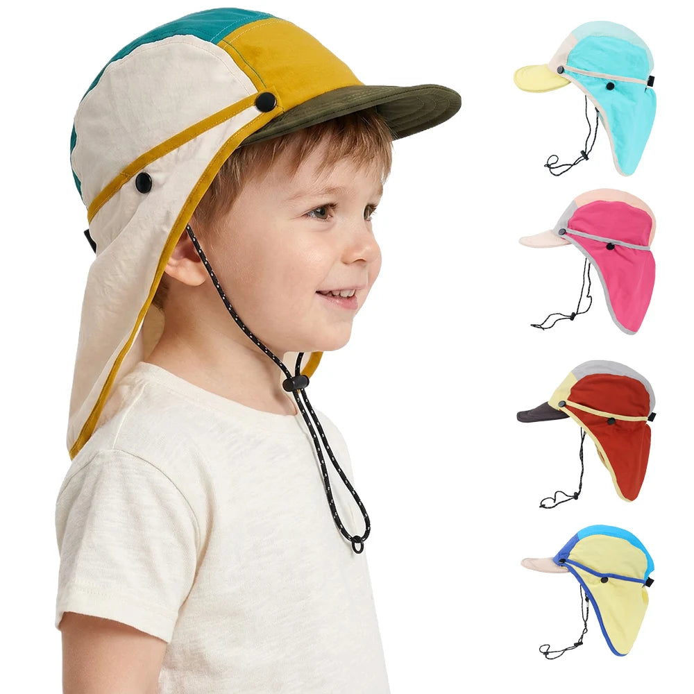 New Summer Toddler Sun Hat with Shawl Soft Brim Baby Sun Hat Outdoor Activities Cap for 3-8Y Boys Girls Beach UV Protection Hat