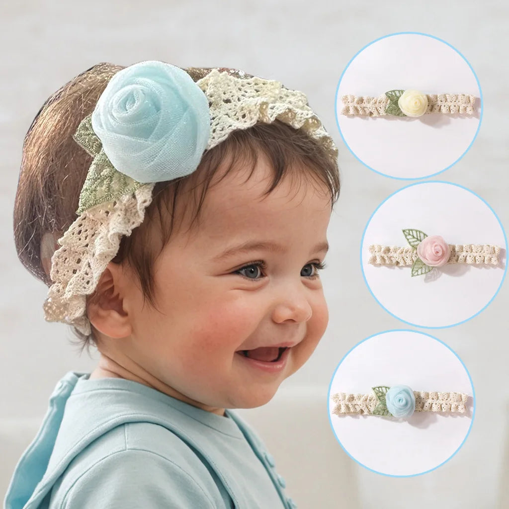 Pack of 3 New Infant Hairband 0-12M Sweet Lace Rose Baby Headband 3D Flower Girls Headwear Toddler Hair Accessory
