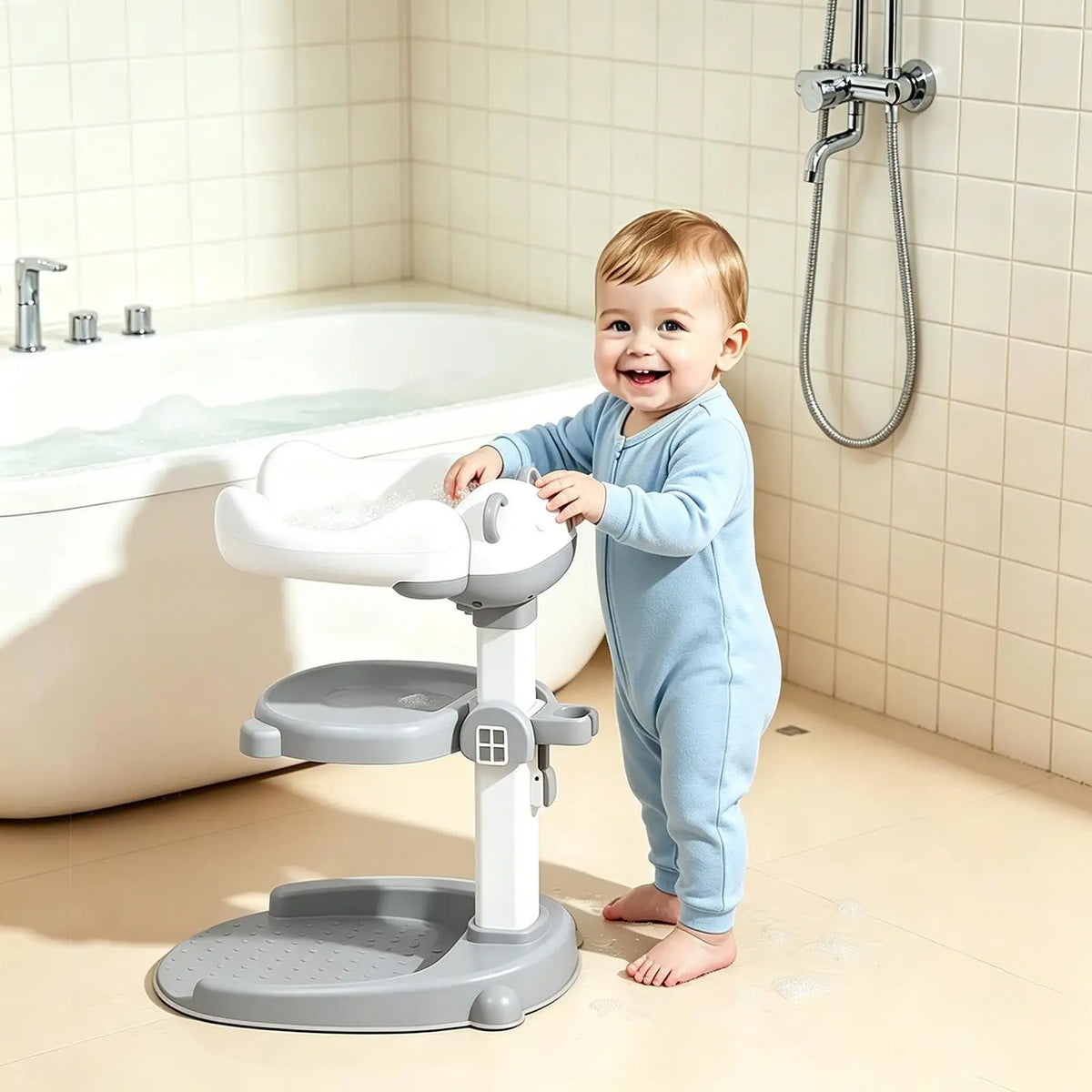 Baby Standing Shower Stand Adjustable Children's Bath Device Household Non-Slip Children's Bath Stand Baby Bath Stand Support
