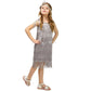Short Sleeve Dress Girl Girls Flapper Dress Sequins Fringe Latin Dance Dress Tassel Tango Dress Tight Dress for Kids Girl