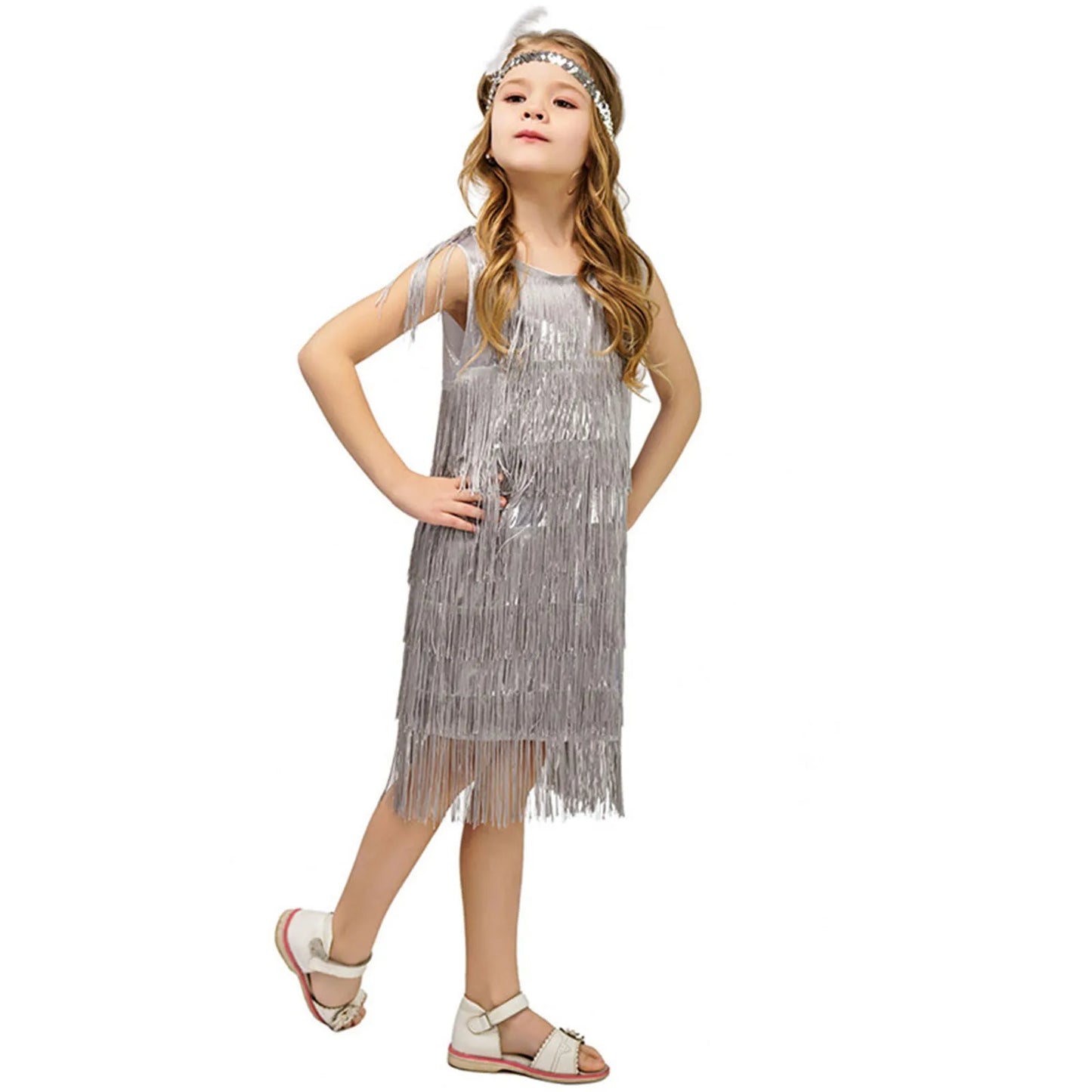 Short Sleeve Dress Girl Girls Flapper Dress Sequins Fringe Latin Dance Dress Tassel Tango Dress Tight Dress for Kids Girl