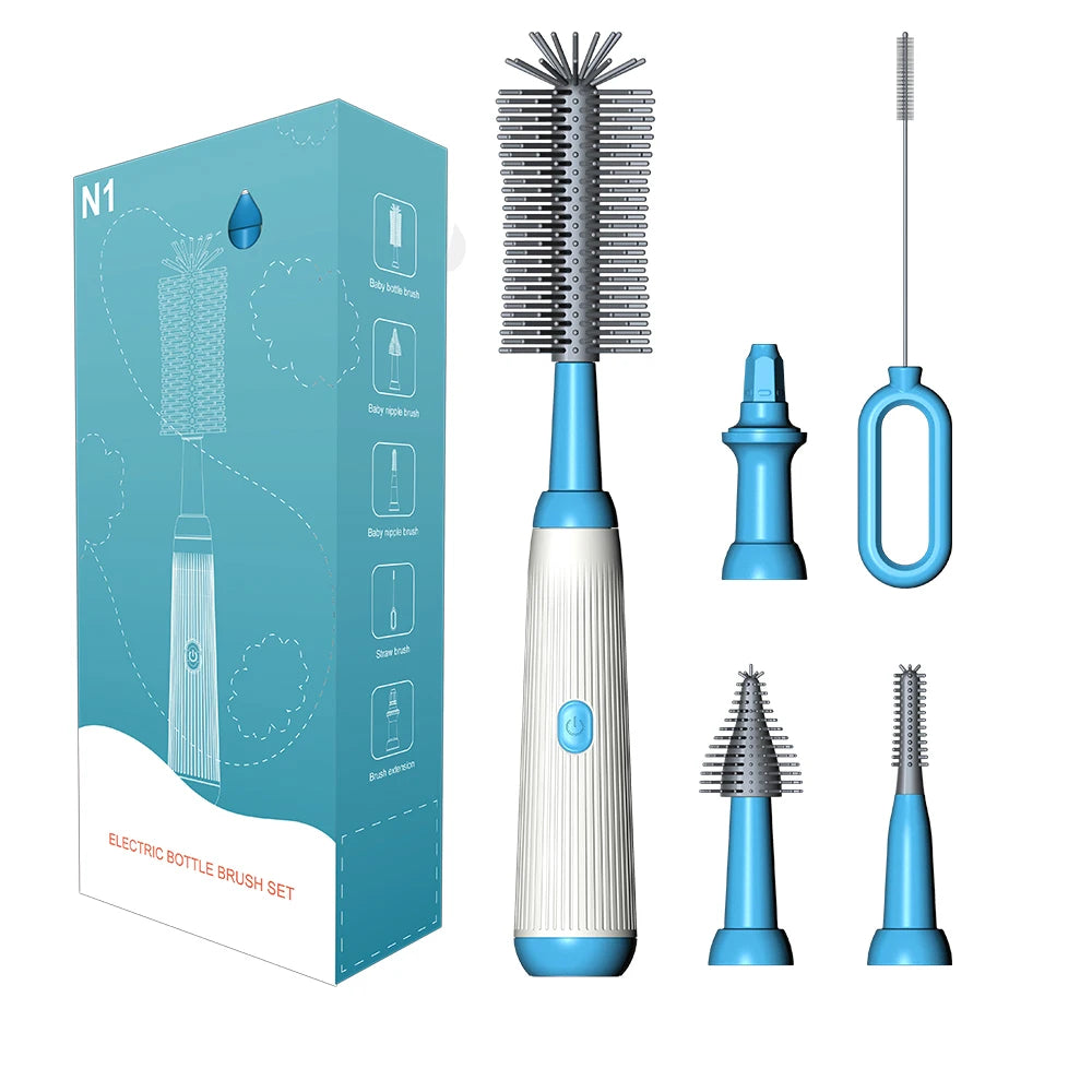 Electric Baby Bottle Brush 1500mah Multipurpose Silicone Cordless Infants Babe Milk Bottle Nipple Clean Brushes with Extensions