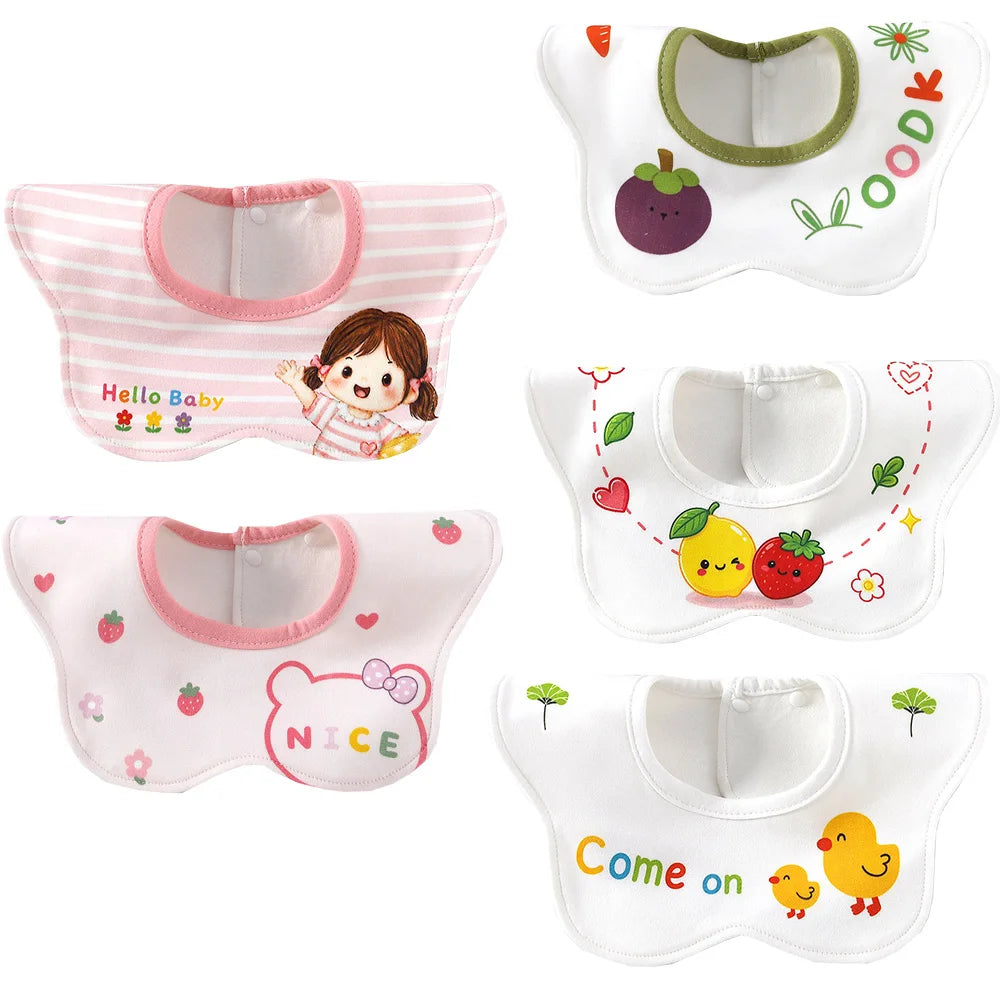 5Pcs/Lot Baby Bibs Waterproof Round 360 Degree Rotation Saliva Towel Infant Feeding Apron Newborn Stuff Wholesale