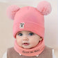 2pcs Winter Baby Hat Scarf Set Toddler Girl Boy Cap Knitted Beanie Fur Ball Cartoon Bear Snow Outfit Infant Accessories