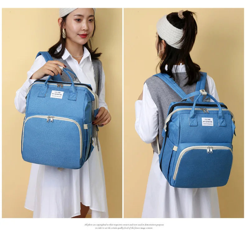 Fashionable Folding Baby Crib Mother and Baby Bag Large Capacity Hand-held Bottle Diaper Backpack Mother and Mommy Bag