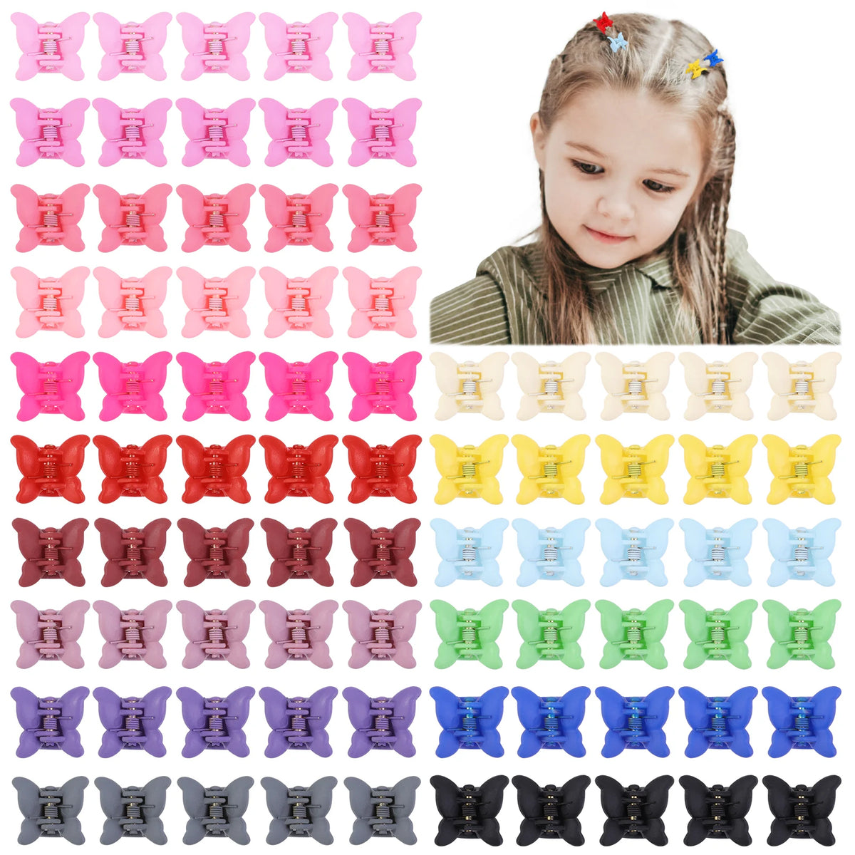 80pcs Random Color Butterfly Mini Hair Clip Claw Grip Barrettes Clamps Girls Hairpin Claw Clip Hair Styling Accessories