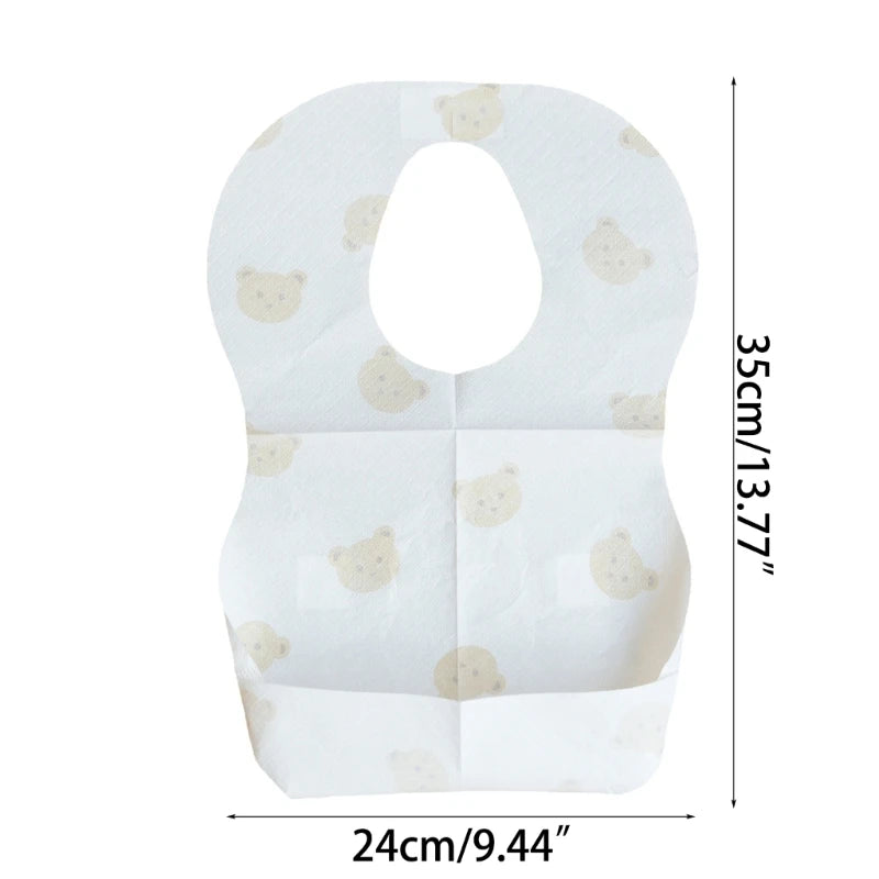 50-Pack Disposable Bibs for Babies Aged 6 Months to 2 Years Cartoon Bear Feeding Bib for Boy Girl Non-woven Drool Towel
