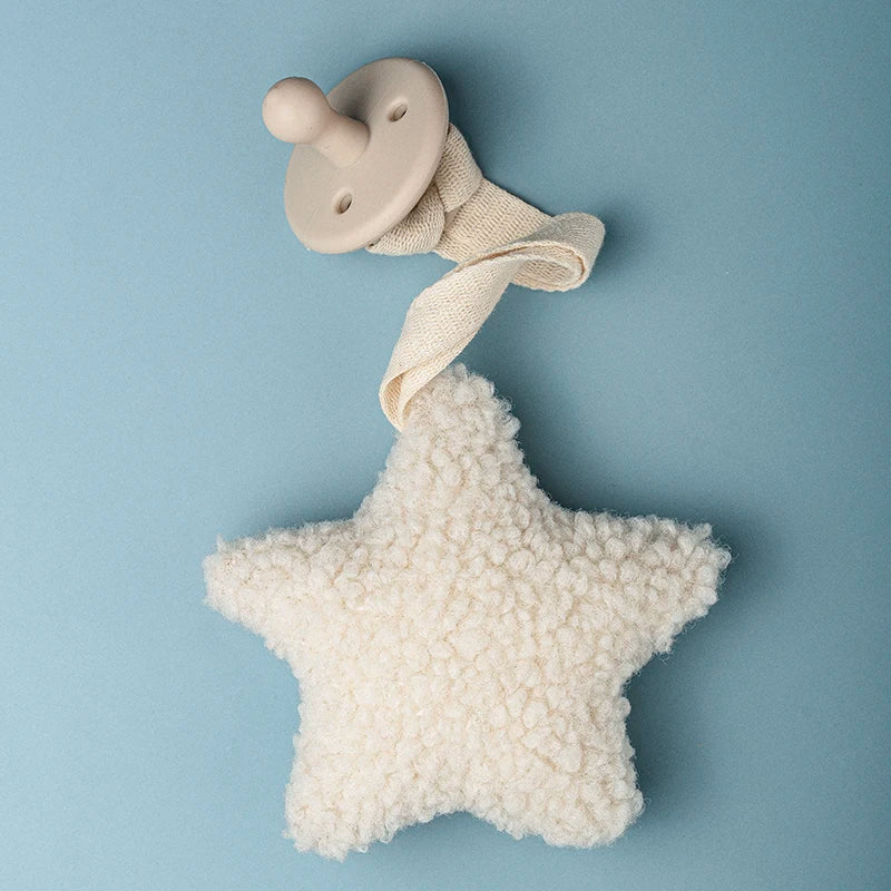 Baby Pacifier Chain Sherpa Moon Star Heart Plush Pendant Newborn Dummy Holder Nipple Clip Nursery Infant Comforter