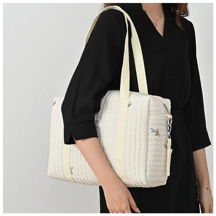 New Newborn Baby Care Diaper Bag Mommy Maternity Shoulder Bag Embroidery Quilted Stroller Diaper Storage Organizer Large Handbag