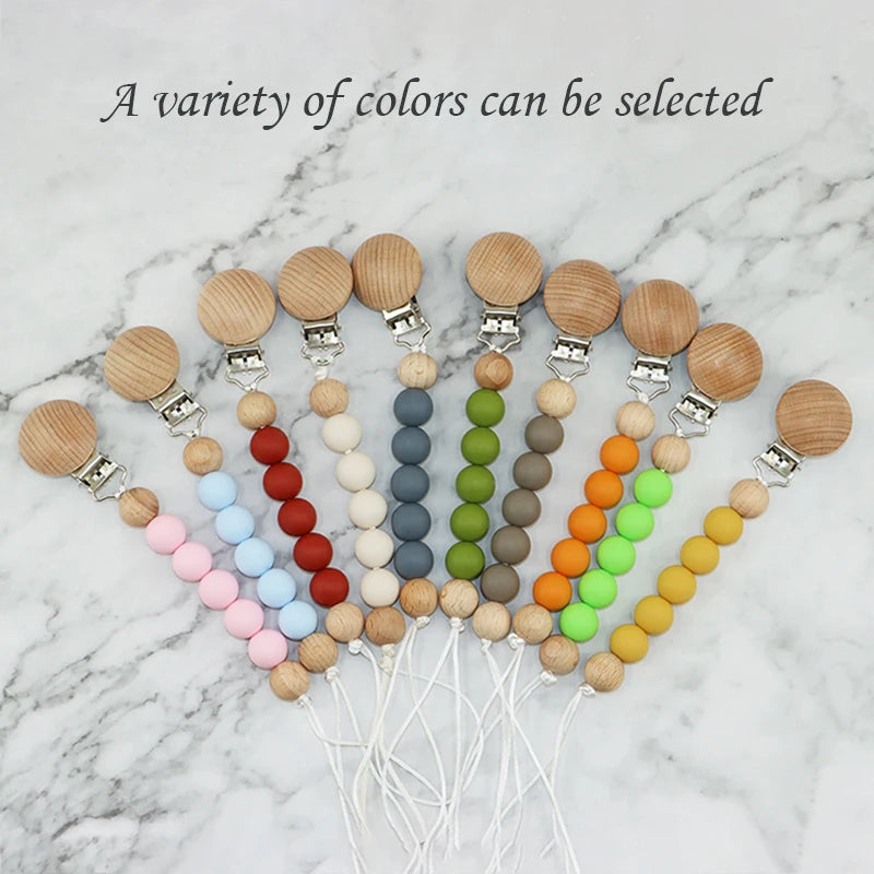Modabebe Silicone Pacifier Chain BPA Free Baby Pacifier Anti-Drop Chain Wood Bead Pacifier Clips Dummy Chain