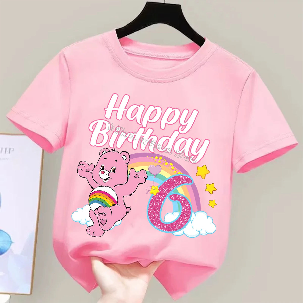 Care Bears Birthday Number T-shirt Children Tee Top Round Collar Clothing Kawaii Girls Short Sleeve Kids Cartoon Clothes Gift