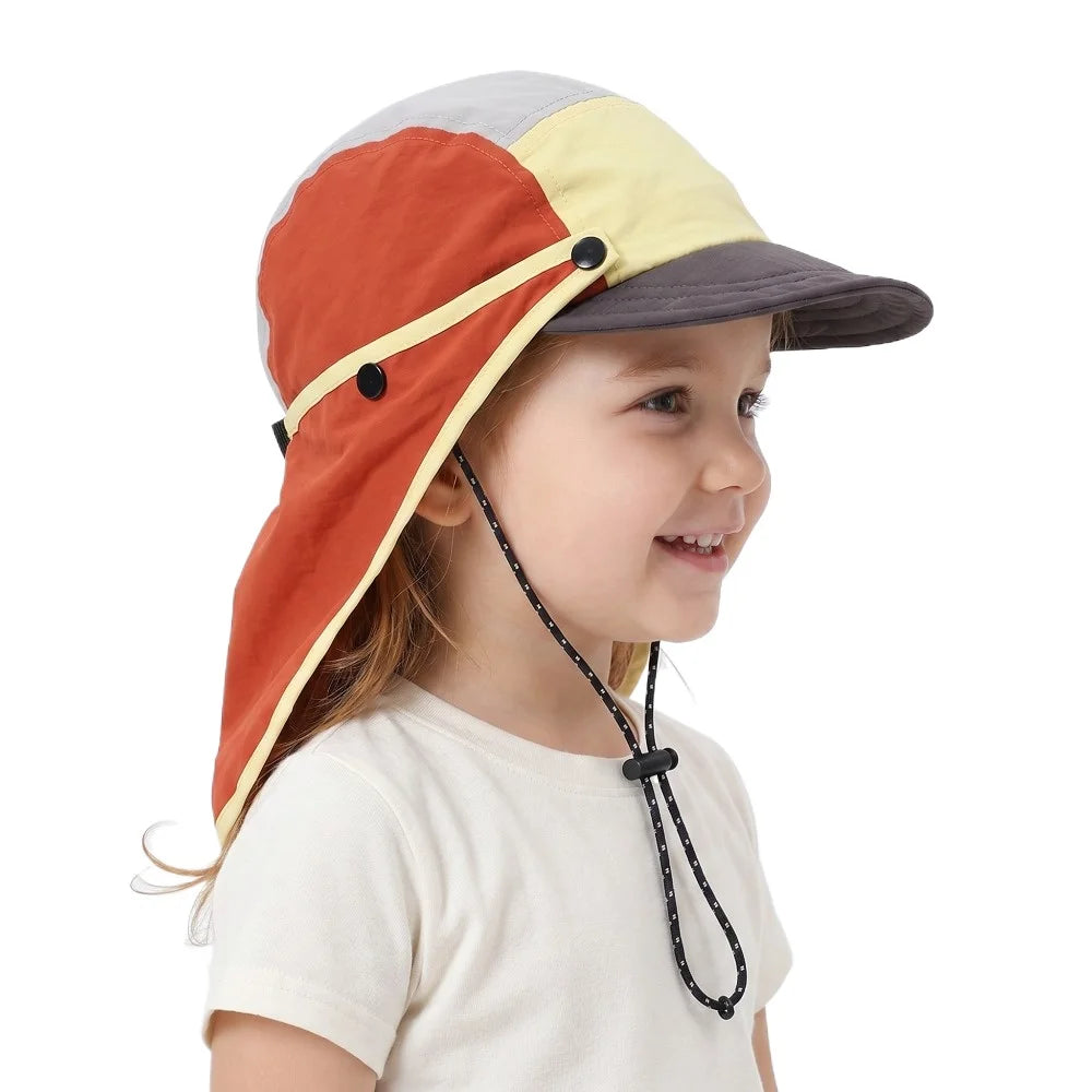 New Summer Toddler Sun Hat with Shawl Soft Brim Baby Sun Hat Outdoor Activities Cap for 3-8Y Boys Girls Beach UV Protection Hat
