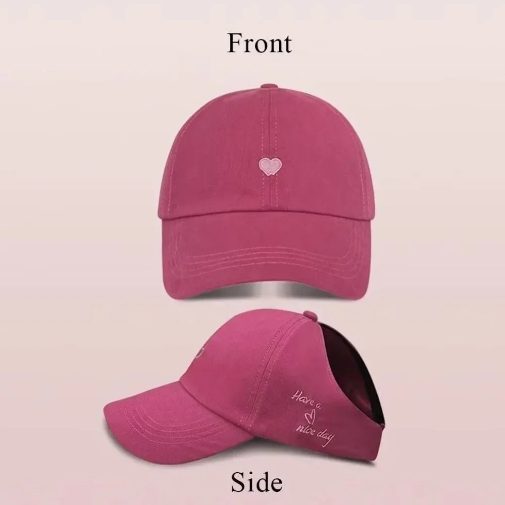 Embroidery Love Heart Baseball Cap Empty Tail Design Adjustable Strap Children Sun Hat UV Protection Amagi