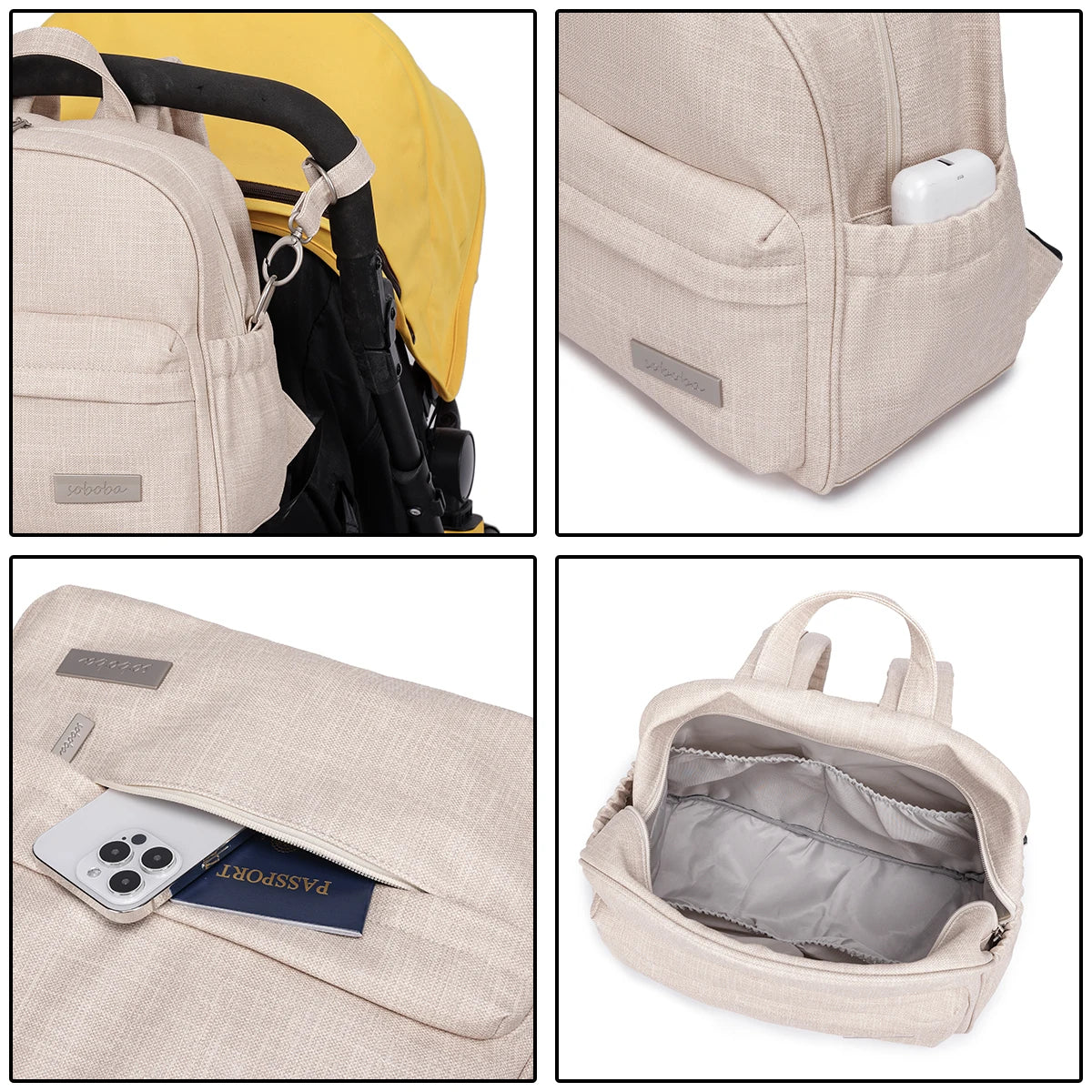 Soboba Stylish Diaper Backpack for Women Solid Fashion Waterproof Large Capacity Multi-funcional Nappy Changing Bag with 2 Strap