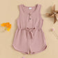 2024-12-04 Lioraitiin Litter Girls Summer Casual Jumpsuit Sleeveless Crewneck Solid Color Drawstring Tank Romper