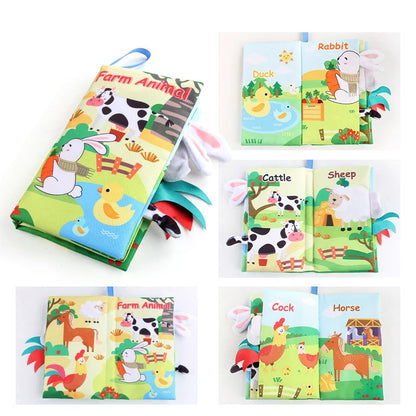 Baby 8 Page Tail Cloth Book Cartoon Animals Touch And Feel Infant Soft Books Development Interactive Early Education Toys