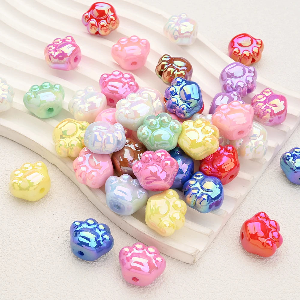 10Pcs Colorful Random Mixed Acrylic Beads Dog Paw Shaped Food Grade Teether Bead For DIY Pacifier Chain Clips Dummy Holder