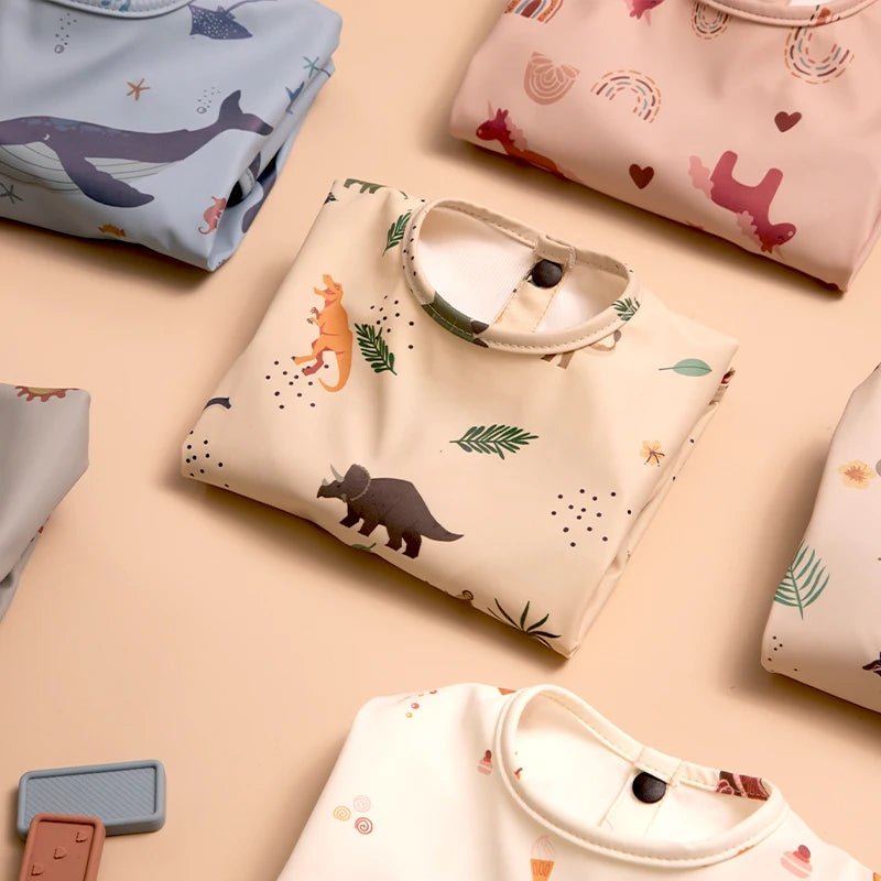 Waterproof Newborn Baby Bibs Children's Painting Smock Bib with Long Sleeves for Boys Girls Easy Clean Feeding Apron Baby Stuff