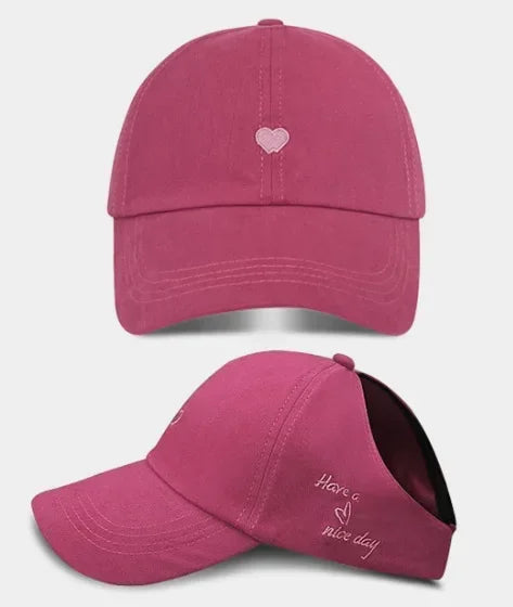 Embroidery Love Heart Baseball Cap Empty Tail Design Adjustable Strap Children Sun Hat UV Protection Amagi