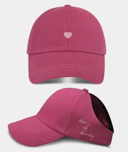 Embroidery Love Heart Baseball Cap Empty Tail Design Adjustable Strap Children Sun Hat UV Protection Amagi