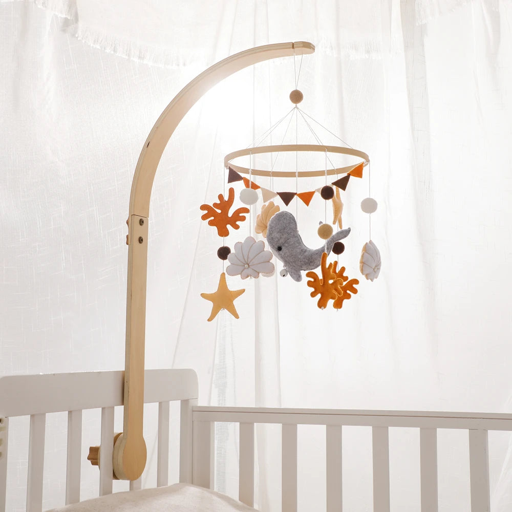 Blue Whale Baby Crib Mobile Newborn First Toy Non Woven Fabric Bamboo Ring Shape Cognition Auditory Development Nursery Decor