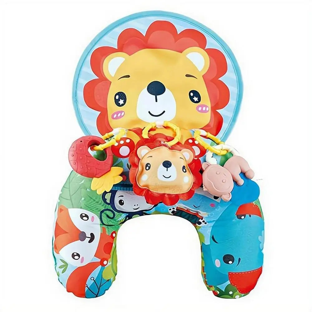 Baby Tummy Time Pillow with Rattle Toys, Multifunctional Crawling Mat Play Gym for Infants, Colorful Cartoon Animals Support Cus