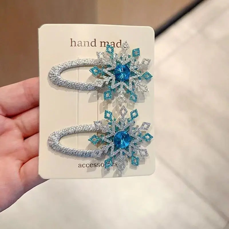 Creative Cartoon Snowflake Hair Clips for Kids - Rhinestone-Adorned Fabric Fully Wrapped Barrettes, Gentle on Toddlers' Hair