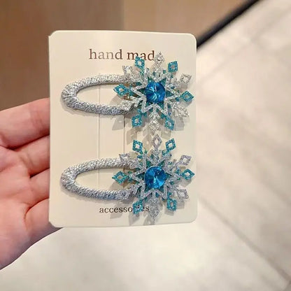 Creative Cartoon Snowflake Hair Clips for Kids - Rhinestone-Adorned Fabric Fully Wrapped Barrettes, Gentle on Toddlers' Hair