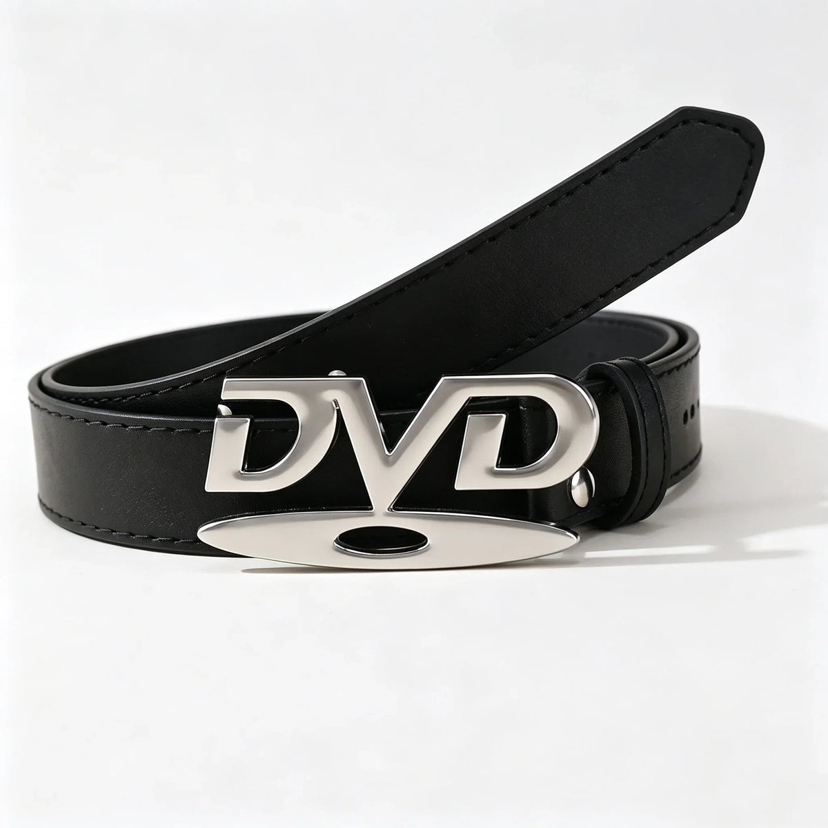 Men Women Unisex Decorative Belt with DVD Shape Buckle, Retro Nostalgic Waist Strap, Versatile Black White Belt for Jeans Outfit