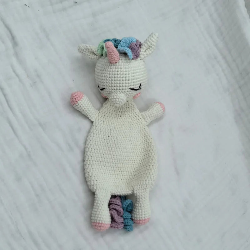 Baby Security Blanket Towel Feeding Bib Soft Towel Cotton Burping Cloth Infant Shower Gift Knitted Lovely Animal Rattle Sleep To