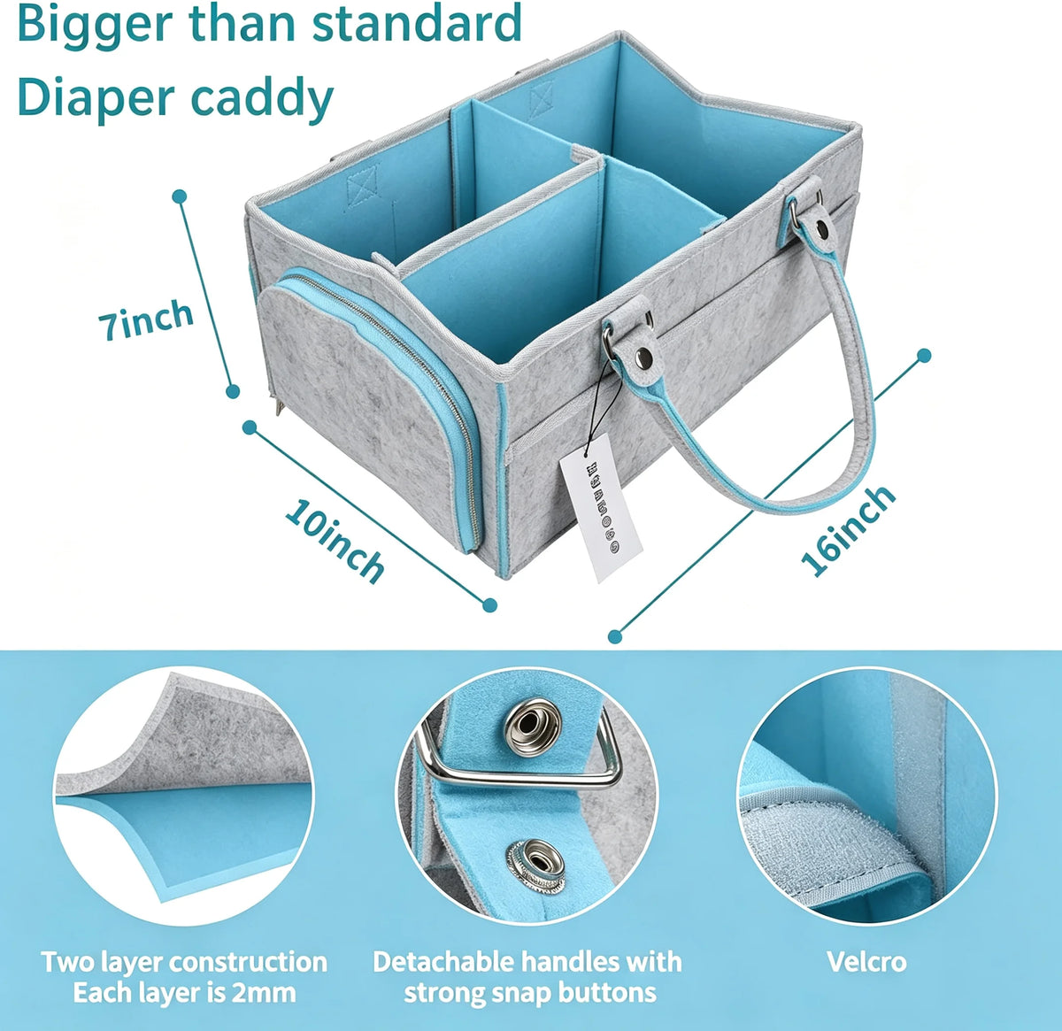 Large Baby Diaper Caddy Organizer,Thick Felt Nursery Storage Basket, Portable Infant Must Haves Essentials, Newborn Shower Gift