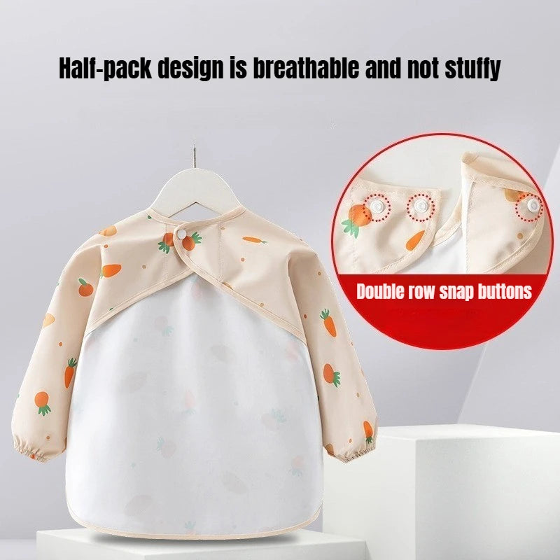 1PC Child Feeding Bib Waterproof Long Sleeve Apron Rice Pocket Feeding Blouse Toddler Bibs Children's Summer Thin Feeding Smock