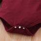 0-18Months Baby Girl Clothes Set Red Color Long Sleevs Bodysuit + Flower Strap Pants 2PCS Infant Girl New Years Clothing Suit